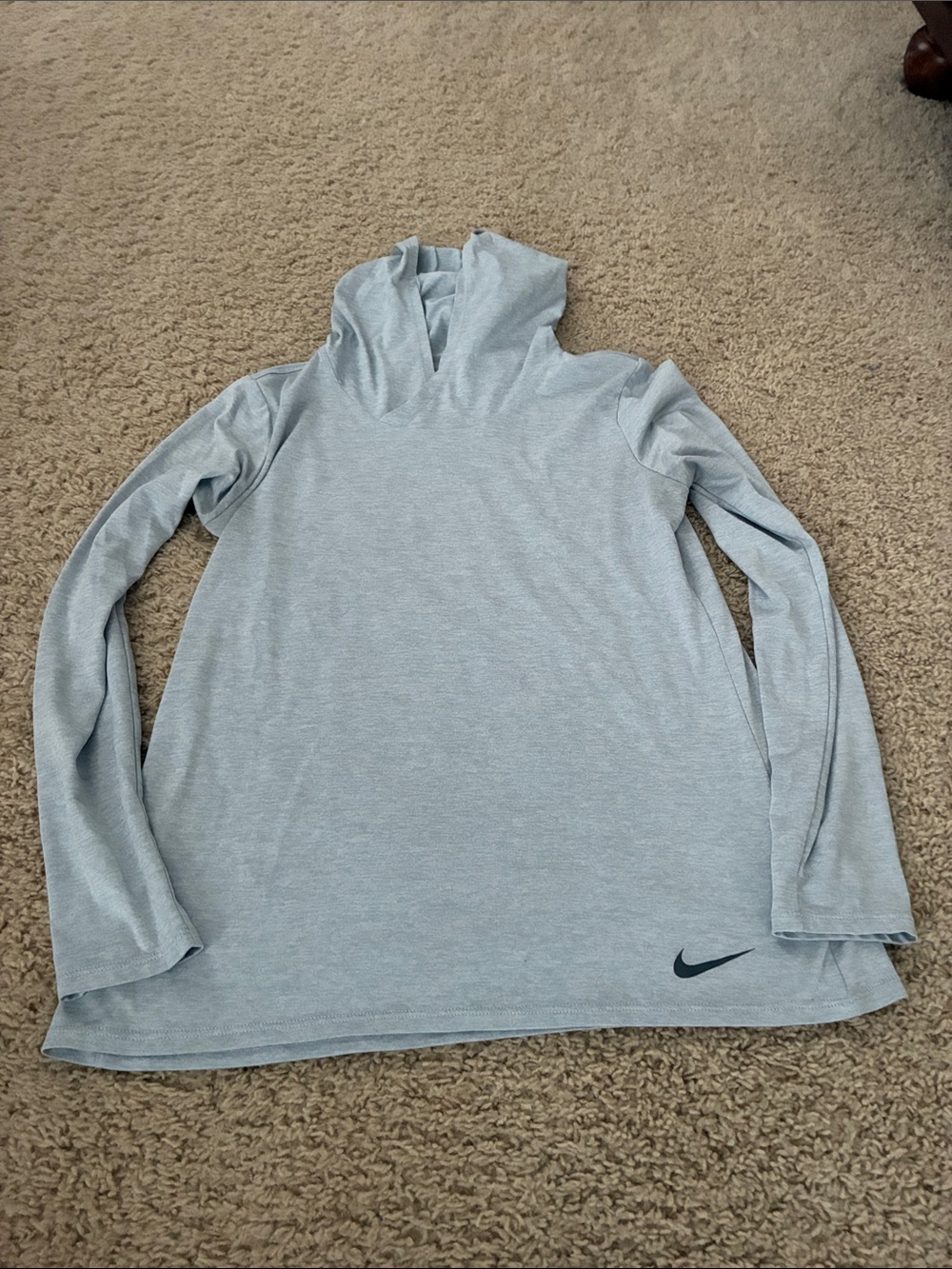 Nike Heather Light Gray Hooded Long Sleeve Top (size medium)